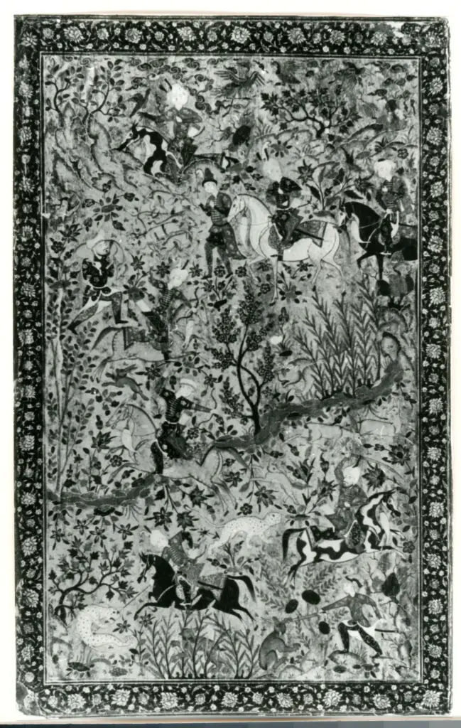 Anonimo , Couverture de livre en carton laqu&eacute; - Art persan. - XVIIe si&egrave;cle - (Mus&eacute;e des Arts industriels de D&uuml;sseldorf) , fronte