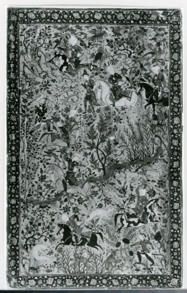 Anonimo , Couverture de livre en carton laqu&eacute; - Art persan. - XVIIe si&egrave;cle - (Mus&eacute;e des Arts industriels de D&uuml;sseldorf) , fronte