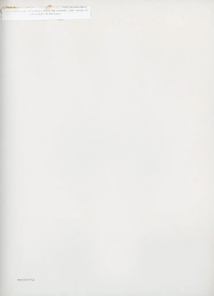 Anonimo , Jeune prince avec un faucon, miniature persane, XVIIe si&egrave;cle (?) - (Collection de M. C.-H. Read Londres. , retro