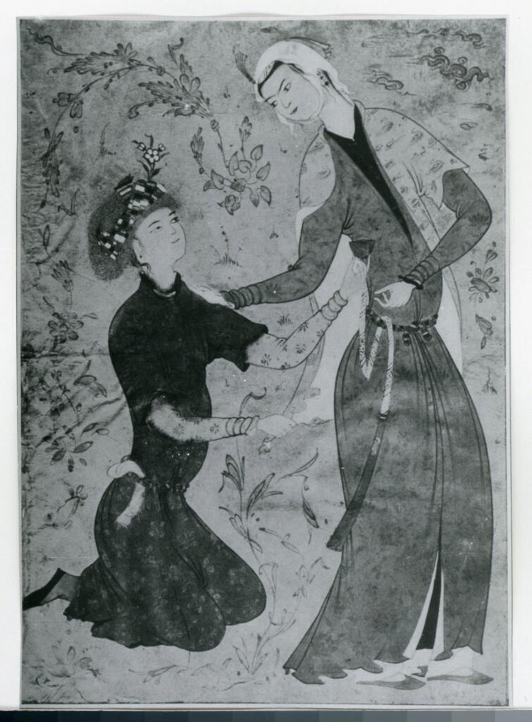 Anonimo , Scène d'amour - Enluminure. - Ecole du maître Mohammed (XVIe siècle) , fronte
