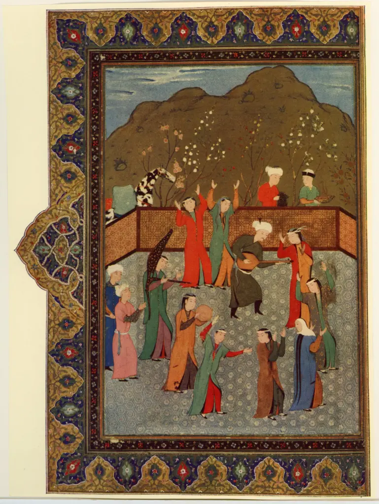 Anonimo , Ladies dancing - From the MS. of Jami's "Khamsa" dated A.D. 1522 , fronte
