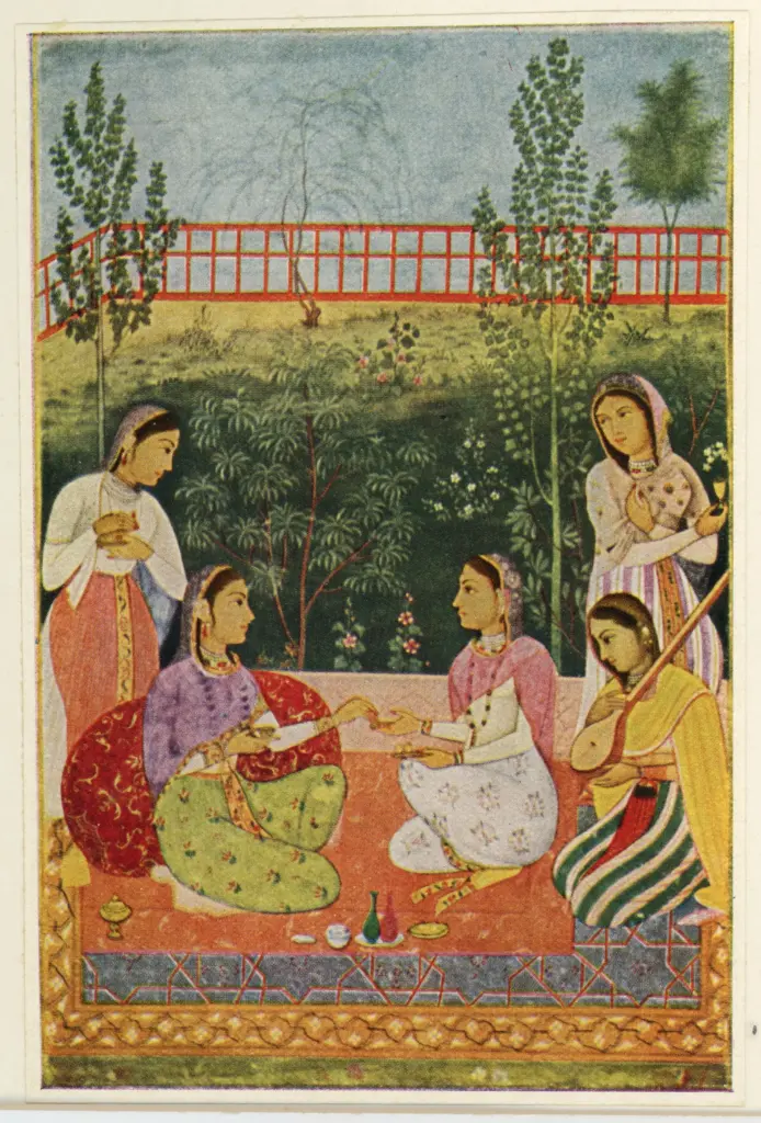 Anonimo , Scena in giardino, Figure femminili