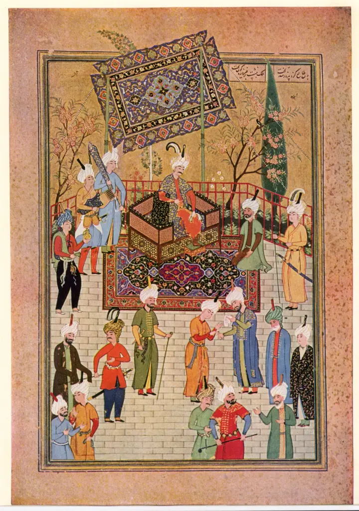 Anonimo , Persian miniature: Khusrau and his Courtiers, painted 1524-5. - Metropolitan Museum, New York , fronte