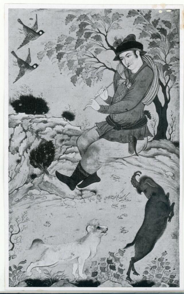 Anonimo , Persische miniatur. Hirte, von muin - dat. 1676. Sammlung Octave Homberg - Auktion Georges Petit, Paris, 3.-5. juni , fronte