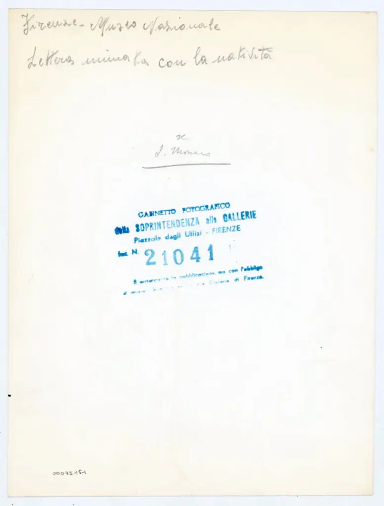 Gabinetto Fotografico della Soprintendenza Speciale per il Patrimonio Storico, Artistico ed Etnoantropologico e per il Polo Museale della città di Firenze , Firenze - Museo Nazionale - Lettera miniata con la Natività , retro