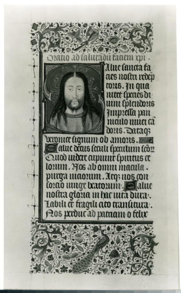 Anonimo , "Christ the Sdaviour". One of the 15 illuminated - "miniatures" in the Llangattock Book of Hours.