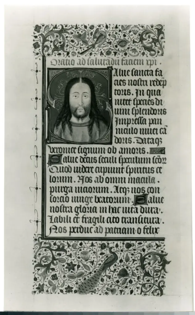 Anonimo , "Christ the Sdaviour". One of the 15 illuminated - "miniatures" in the Llangattock Book of Hours. , fronte