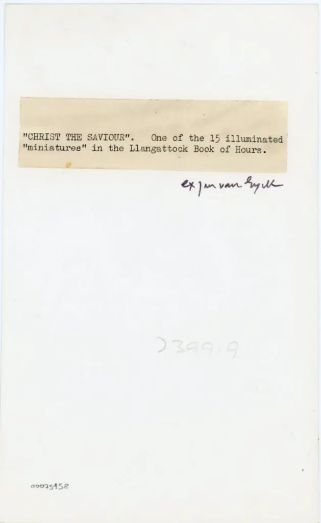 Anonimo , "Christ the Sdaviour". One of the 15 illuminated - "miniatures" in the Llangattock Book of Hours. , retro