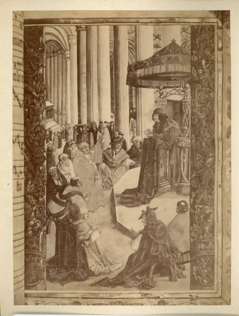 &nbsp; , Disputa, Cornice con motivi decorativi fitomorfi, Putti alati