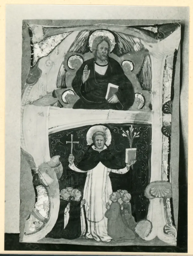 Cortese Cristoforo , Iniziale A, Iniziale abitata, Santo domenicano, Cristo benedicente tra angeli, Motivi decorativi fitomorfi