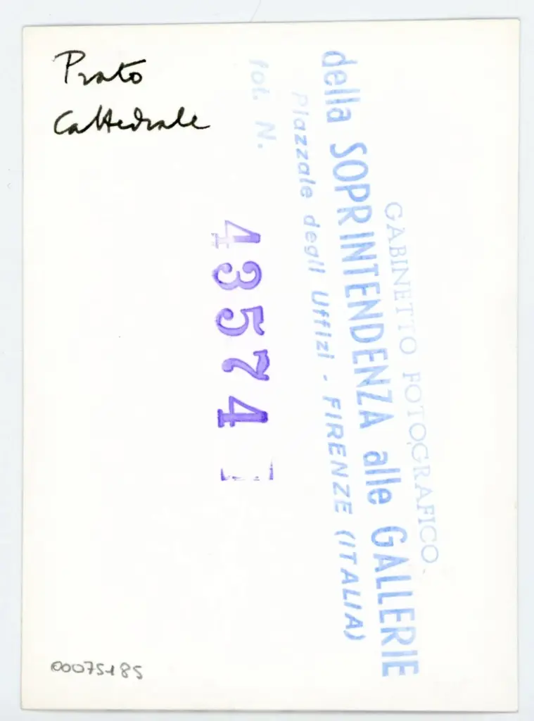 Gabinetto Fotografico della Soprintendenza Speciale per il Patrimonio Storico, Artistico ed Etnoantropologico e per il Polo Museale della città di Firenze , Franchi Rossello di Jacopo, Battista di Biagio Sanguigni - 1429 - Prato, Museo dell'Opera del Duomo, ms. D, f. 51r, particolare , retro