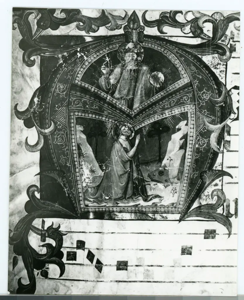 Gabinetto Fotografico della Soprintendenza Speciale per il Patrimonio Storico, Artistico ed Etnoantropologico e per il Polo Museale della citt&agrave; di Firenze , Filippo di Matteo Torelli - 1429 - Prato, Museo dell'Opera del Duomo, ms. D, f. 3r, particolare , fronte