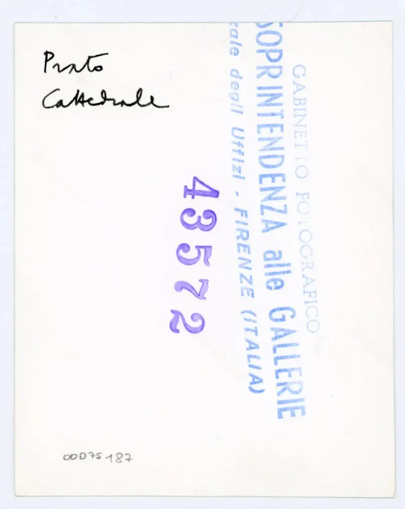 Gabinetto Fotografico della Soprintendenza Speciale per il Patrimonio Storico, Artistico ed Etnoantropologico e per il Polo Museale della citt&agrave; di Firenze , Filippo di Matteo Torelli - 1429 - Prato, Museo dell'Opera del Duomo, ms. D, f. 3r, particolare , retro