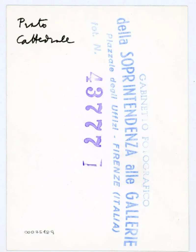 Gabinetto Fotografico della Soprintendenza Speciale per il Patrimonio Storico, Artistico ed Etnoantropologico e per il Polo Museale della citt&agrave; di Firenze , Anonimo toscano sec. XIV/ XV - 1435 - Prato, Archivio Storico Diocesano, Archivio del Capitolo della Cattedrale, ms. 6 (gi&agrave; C), f. 45v, particolare , retro