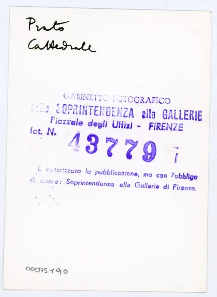 Gabinetto Fotografico della Soprintendenza Speciale per il Patrimonio Storico, Artistico ed Etnoantropologico e per il Polo Museale della citt&agrave; di Firenze , Bartolomeo di Fruosino - 1435 - Prato, Archivio Storico Diocesano, Archivio del Capitolo della Cattedrale, ms. 6 (gi&agrave; C), particolare di un foglio , retro