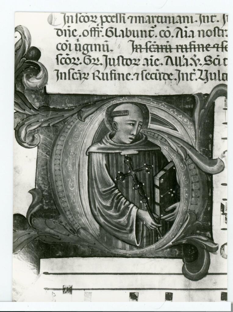 Gabinetto Fotografico della Soprintendenza Speciale per il Patrimonio Storico, Artistico ed Etnoantropologico e per il Polo Museale della città di Firenze , Anonimo fiorentino sec. XIV/ XV - 1435 - Prato, Archivio Storico Diocesano, Archivio del Capitolo della Cattedrale, ms. 6 (già C), f. 42v, particolare , fronte