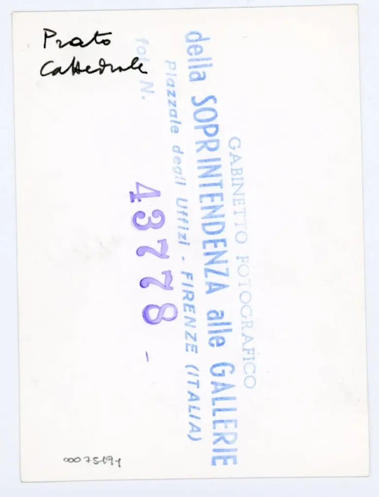 Gabinetto Fotografico della Soprintendenza Speciale per il Patrimonio Storico, Artistico ed Etnoantropologico e per il Polo Museale della citt&agrave; di Firenze , Anonimo fiorentino sec. XIV/ XV - 1435 - Prato, Archivio Storico Diocesano, Archivio del Capitolo della Cattedrale, ms. 6 (gi&agrave; C), f. 42v, particolare , retro