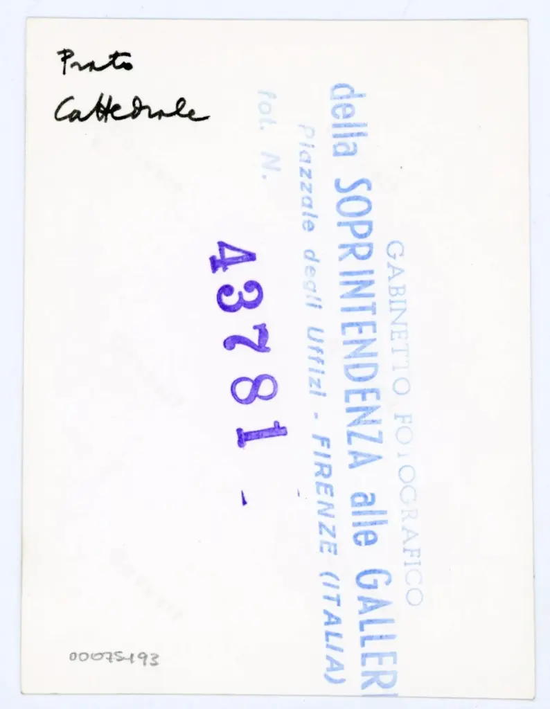 Gabinetto Fotografico della Soprintendenza Speciale per il Patrimonio Storico, Artistico ed Etnoantropologico e per il Polo Museale della citt&agrave; di Firenze , Battista di Biagio Sanguigni - 1429 - Prato, Museo dell'Opera del Duomo, f. 68r, particolare , retro