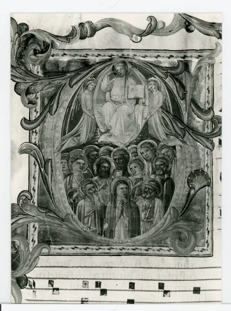 Gabinetto Fotografico della Soprintendenza Speciale per il Patrimonio Storico, Artistico ed Etnoantropologico e per il Polo Museale della città di Firenze , Bartolomeo di Fruosino - 1435 - Prato, Archivio Storico Diocesano, Archivio del Capitolo della Cattedrale, ms. 6 (già C), f. 56v, particolare , fronte