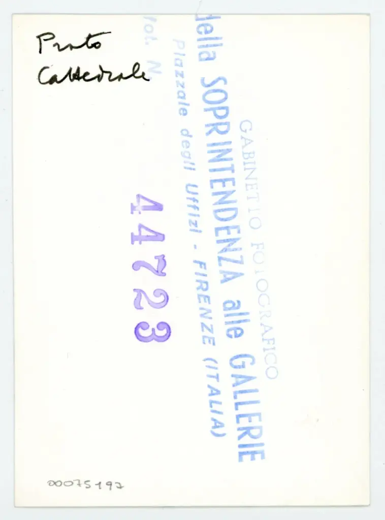 Gabinetto Fotografico della Soprintendenza Speciale per il Patrimonio Storico, Artistico ed Etnoantropologico e per il Polo Museale della città di Firenze , Bartolomeo di Fruosino - 1435 - Prato, Archivio Storico Diocesano, Archivio del Capitolo della Cattedrale, ms. 6 (già C), f. 56v, particolare , retro