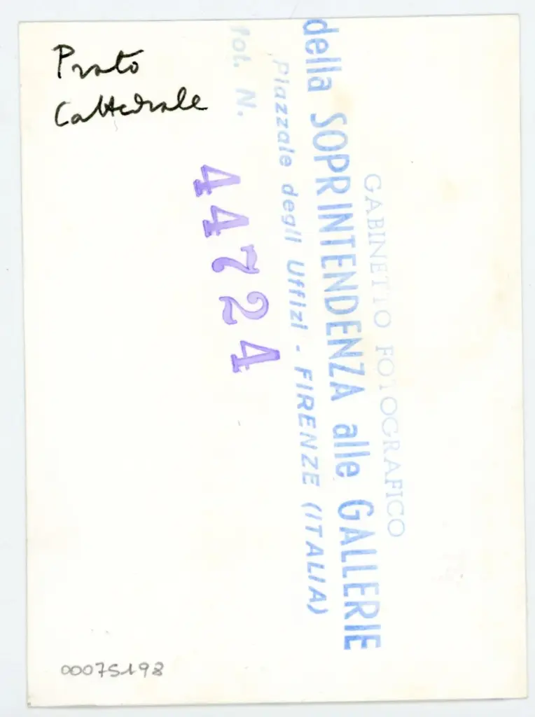 Gabinetto Fotografico della Soprintendenza Speciale per il Patrimonio Storico, Artistico ed Etnoantropologico e per il Polo Museale della citt&agrave; di Firenze , Anonimo fiorentino sec. XIV/ XV - 1435 - Prato, Archivio Storico Diocesano, Archivio del Capitolo della Cattedrale, ms. 6 (gi&agrave; C), f. 65r, particolare , retro