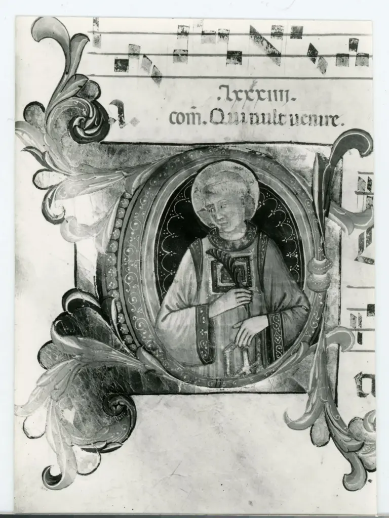 Gabinetto Fotografico della Soprintendenza Speciale per il Patrimonio Storico, Artistico ed Etnoantropologico e per il Polo Museale della citt&agrave; di Firenze , Anonimo fiorentino sec. XIV/ XV - 1435 - Prato, Archivio Storico Diocesano, Archivio del Capitolo della Cattedrale, ms. 6 (gi&agrave; C), f. 48v, particolare , fronte