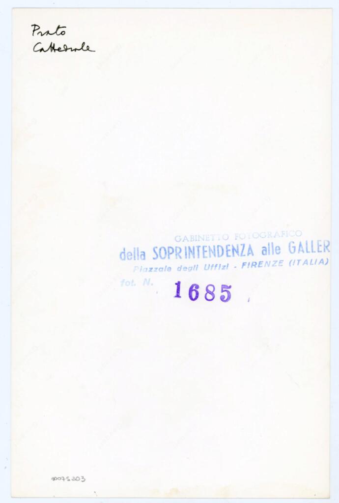 Gabinetto Fotografico della Soprintendenza Speciale per il Patrimonio Storico, Artistico ed Etnoantropologico e per il Polo Museale della città di Firenze , Anonimo fiorentino sec. XIV/ XV - 1435 - Prato, Archivio Storico Diocesano, Archivio del Capitolo della Cattedrale, ms. 6 (già C), particolare di una pagina miniata , retro