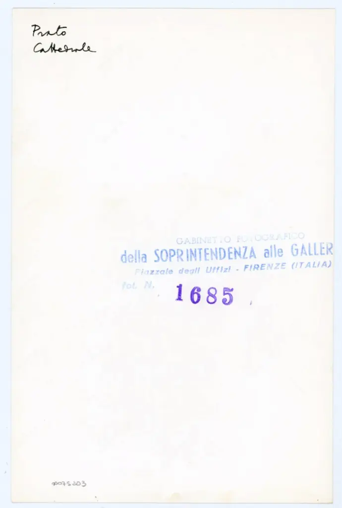 Gabinetto Fotografico della Soprintendenza Speciale per il Patrimonio Storico, Artistico ed Etnoantropologico e per il Polo Museale della città di Firenze , Anonimo fiorentino sec. XIV/ XV - 1435 - Prato, Archivio Storico Diocesano, Archivio del Capitolo della Cattedrale, ms. 6 (già C), particolare di una pagina miniata , retro