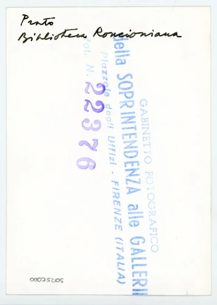 Gabinetto Fotografico della Soprintendenza Speciale per il Patrimonio Storico, Artistico ed Etnoantropologico e per il Polo Museale della città di Firenze , Anonimo - sec. XII, secondo quarto - Prato, Biblioteca Roncioniana, ms. Q.VIII.2 (2), f. 1r, particolare , retro