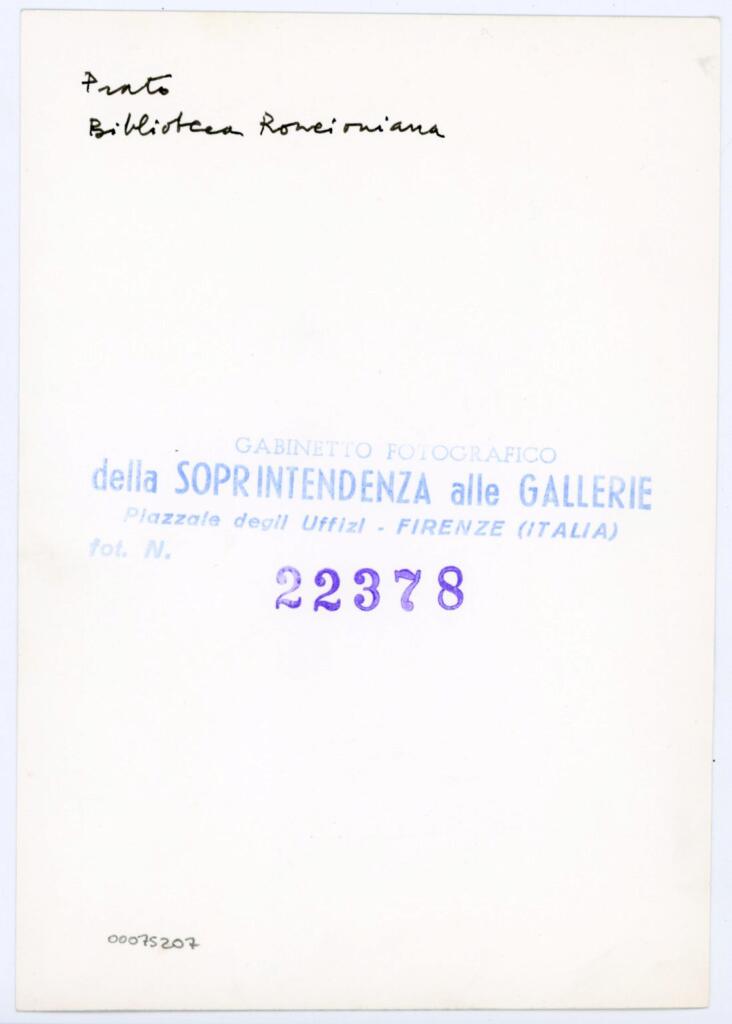 Gabinetto Fotografico della Soprintendenza Speciale per il Patrimonio Storico, Artistico ed Etnoantropologico e per il Polo Museale della città di Firenze , Anonimo - sec. XII, secondo quarto - Prato, Biblioteca Roncioniana, ms. Q.VIII.2 (2), f. 176r, particolare , retro