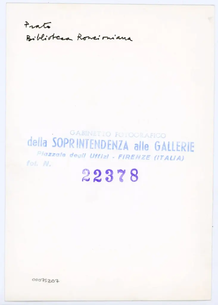 Gabinetto Fotografico della Soprintendenza Speciale per il Patrimonio Storico, Artistico ed Etnoantropologico e per il Polo Museale della citt&agrave; di Firenze , Anonimo - sec. XII, secondo quarto - Prato, Biblioteca Roncioniana, ms. Q.VIII.2 (2), f. 176r, particolare , retro