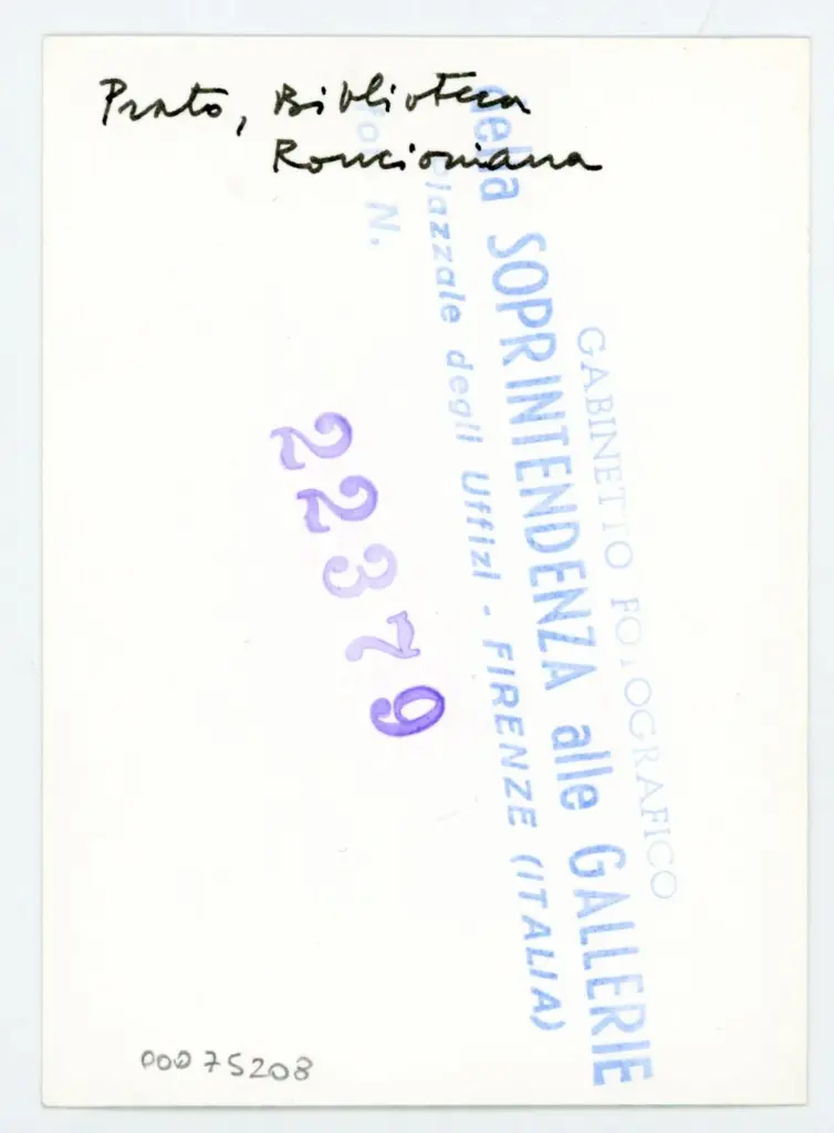 Gabinetto Fotografico della Soprintendenza Speciale per il Patrimonio Storico, Artistico ed Etnoantropologico e per il Polo Museale della città di Firenze , Anonimo - sec. XII, secondo quarto - Prato, Biblioteca Roncioniana, ms. Q.VIII.2 (2), particolare di un foglio , retro