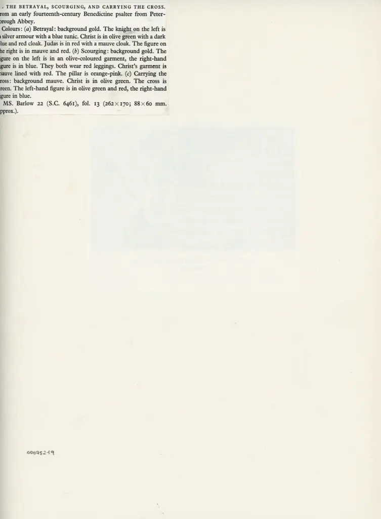 Anonimo , Anonimo inglese - sec. XIV, secondo quarto - Oxford, Bodleian Library, MS. Barlow 22, f. 13r, particolare , retro