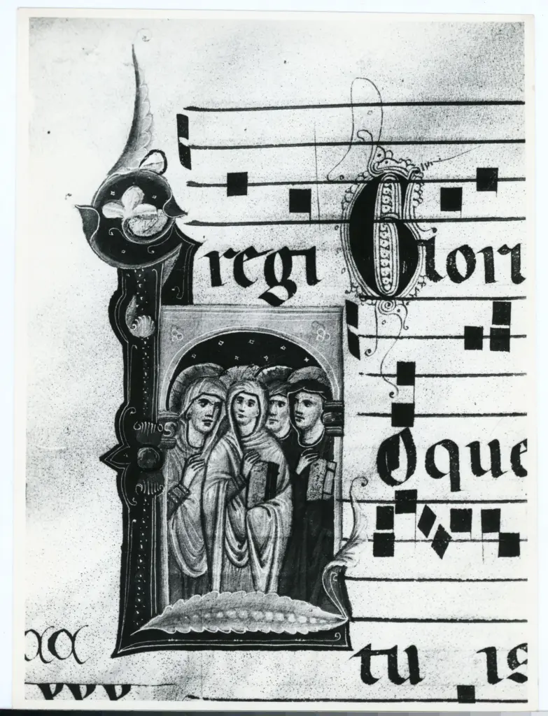 Istituto Centrale per il Catalogo e la Documentazione: Fototeca Nazionale , Perugia - Museo dell'opera del Duomo - N° 46 - Graduale-corale - membranaceo - Iniziale miniata con Sante Sec. XIV , fronte