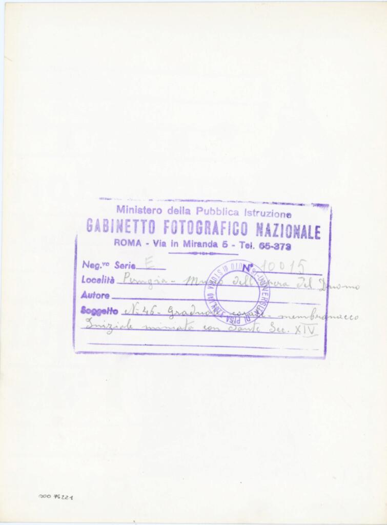 Istituto Centrale per il Catalogo e la Documentazione: Fototeca Nazionale , Perugia - Museo dell'opera del Duomo - N° 46 - Graduale-corale - membranaceo - Iniziale miniata con Sante Sec. XIV , retro