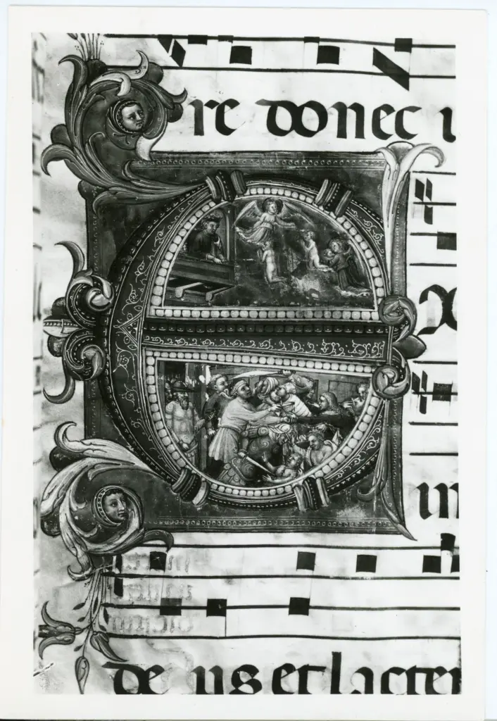 Gabinetto Fotografico della Soprintendenza Speciale per il Patrimonio Storico, Artistico ed Etnoantropologico e per il Polo Museale della citt&agrave; di Firenze , Battista di Biagio Sanguigni - 1429 - Prato, Museo dell'Opera del Duomo, ms. D, f. 67r, particolare , fronte