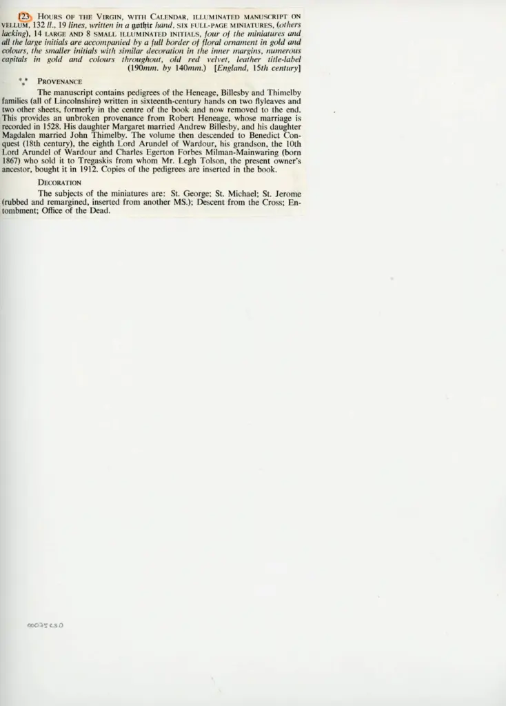 Anonimo , Anonimo - sec. XV - Ore della Vergine con Calendario, San Michele Arcangelo , retro