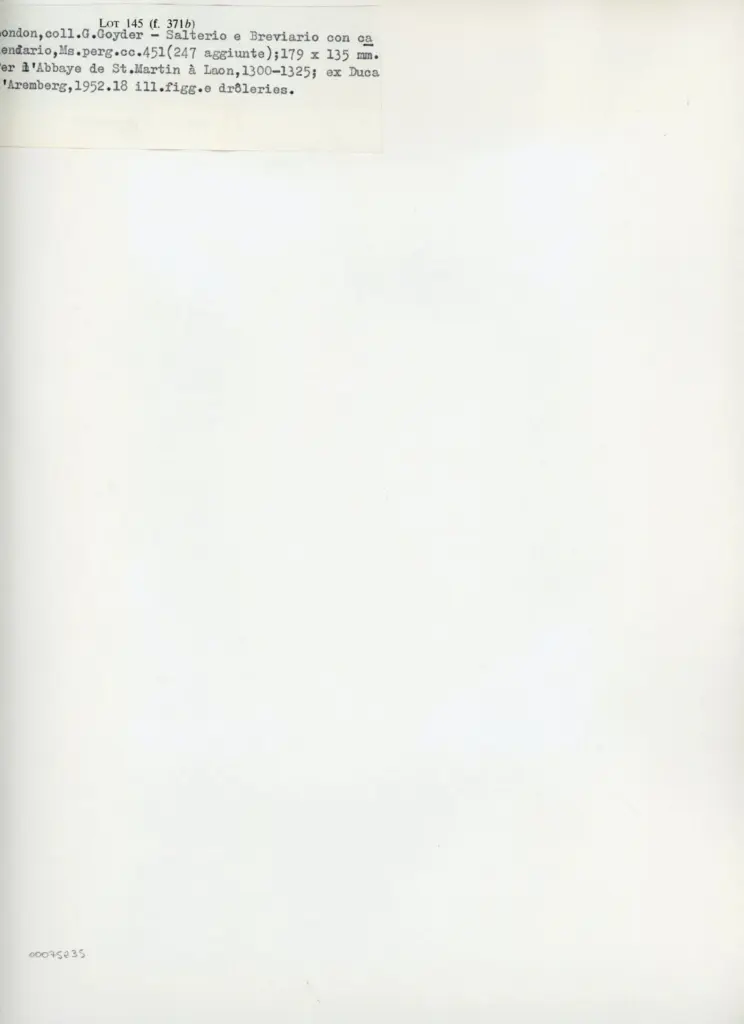 Anonimo , London, coll. G. Groyder - Salterio e Breviario con calendario , retro