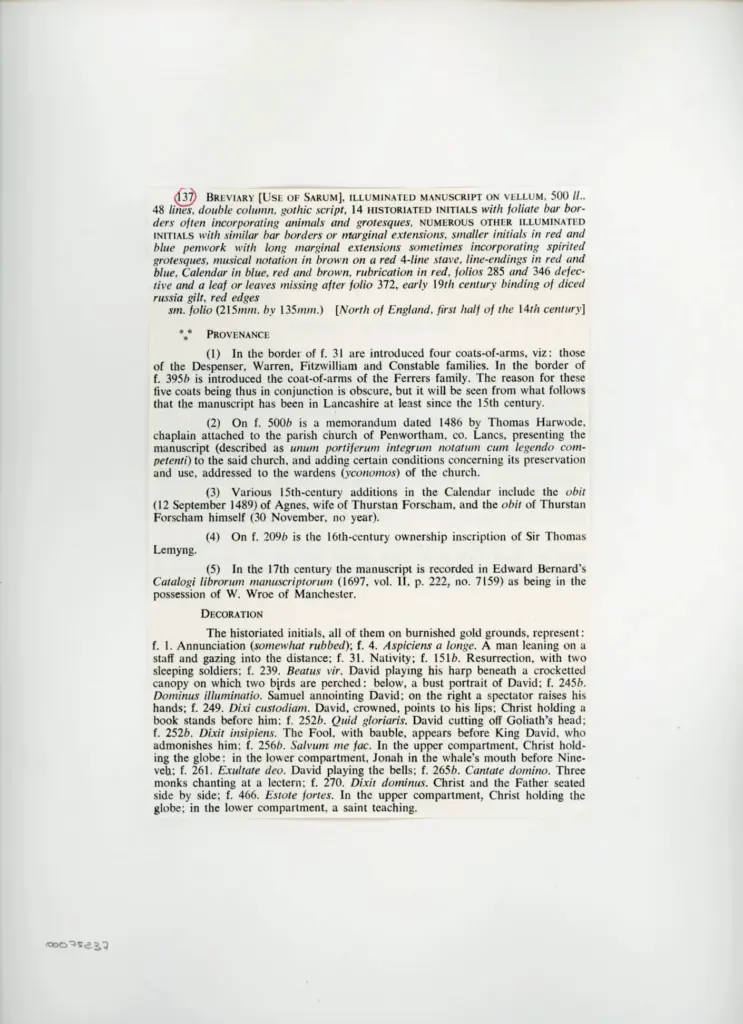 Anonimo , Anonimo - sec. XIV, prima metà - Breviario all'uso di Sarum, una pagina miniata , retro