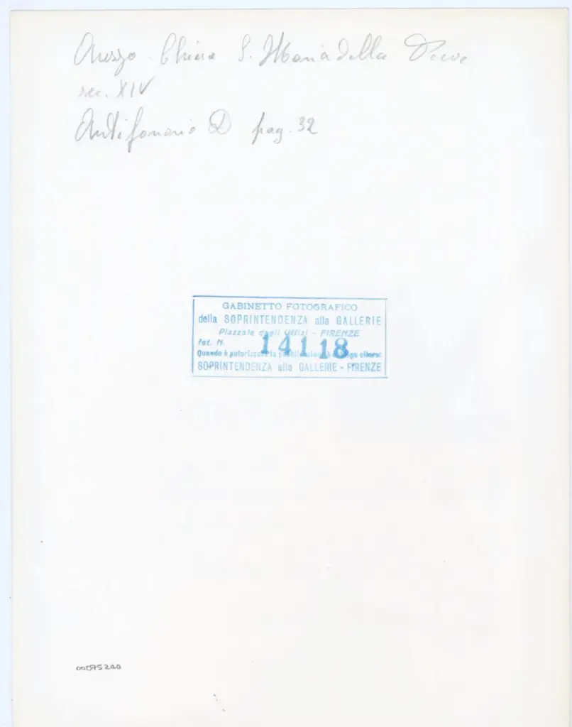 Gabinetto Fotografico della Soprintendenza Speciale per il Patrimonio Storico, Artistico ed Etnoantropologico e per il Polo Museale della città di Firenze , Arezzo. Chiesa S. Maria della Pieve - sec. XIV - Antifonario D pag. 32 , retro