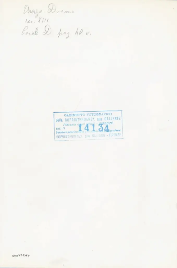 Gabinetto Fotografico della Soprintendenza Speciale per il Patrimonio Storico, Artistico ed Etnoantropologico e per il Polo Museale della citt&agrave; di Firenze , Arezzo. Duomo - sec. XIII - Corale D pag. 40 v. , retro