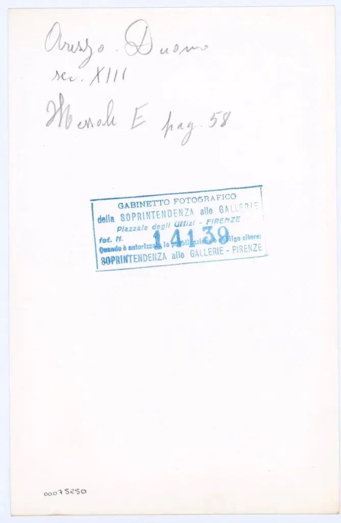 Gabinetto Fotografico della Soprintendenza Speciale per il Patrimonio Storico, Artistico ed Etnoantropologico e per il Polo Museale della citt&agrave; di Firenze , Arezzo. Duomo - sec. XIII - Messale E pag. 58 , retro