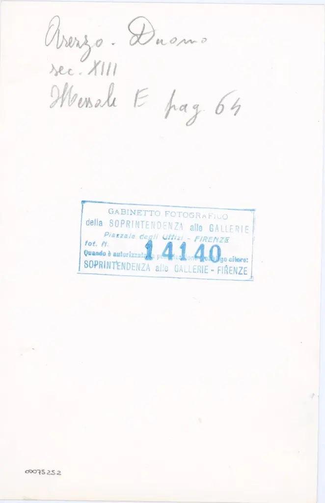 Gabinetto Fotografico della Soprintendenza Speciale per il Patrimonio Storico, Artistico ed Etnoantropologico e per il Polo Museale della città di Firenze , Arezzo. Duomo - sec. XIII - Messale E pag. 64 , retro