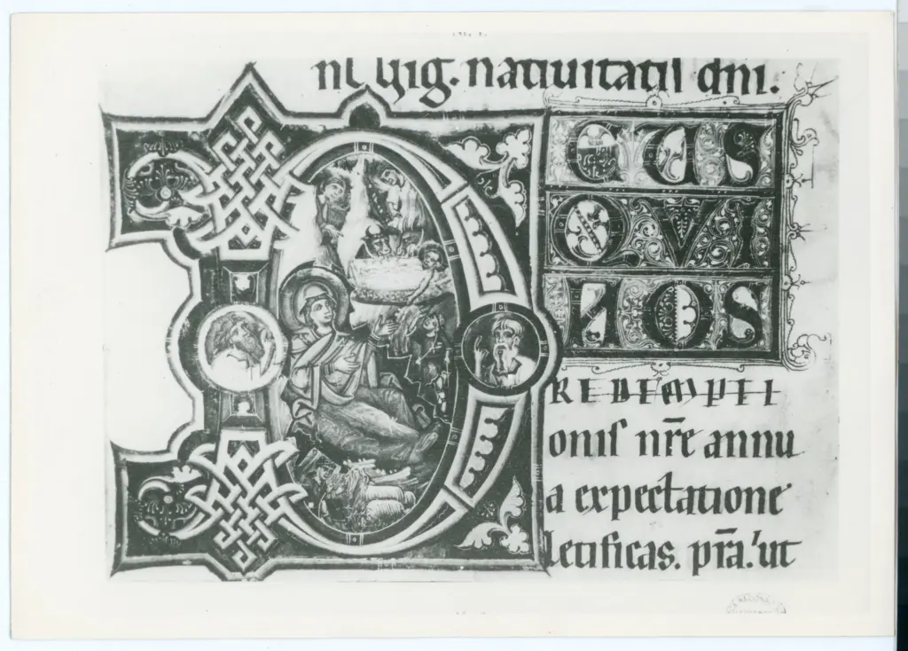 Anonimo , Geburt Christi - Admont, Paduaner Missale, Kod. Nr 229a - f. 125 Initiale D , fronte