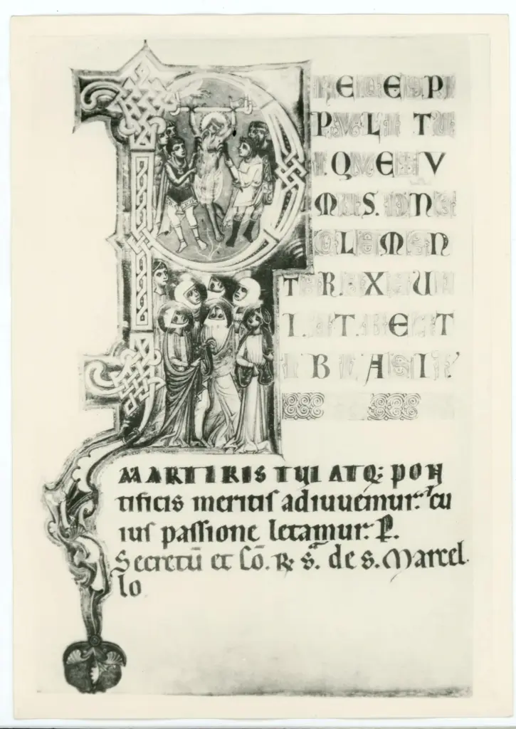 Anonimo , Marter des Hl. Blasius - Admont, Paduaner Missale, Kod. Nr 229a, f. 138' Initiale P , fronte