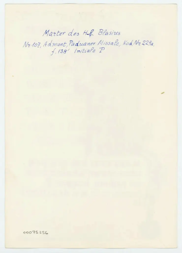 Anonimo , Marter des Hl. Blasius - Admont, Paduaner Missale, Kod. Nr 229a, f. 138' Initiale P , retro