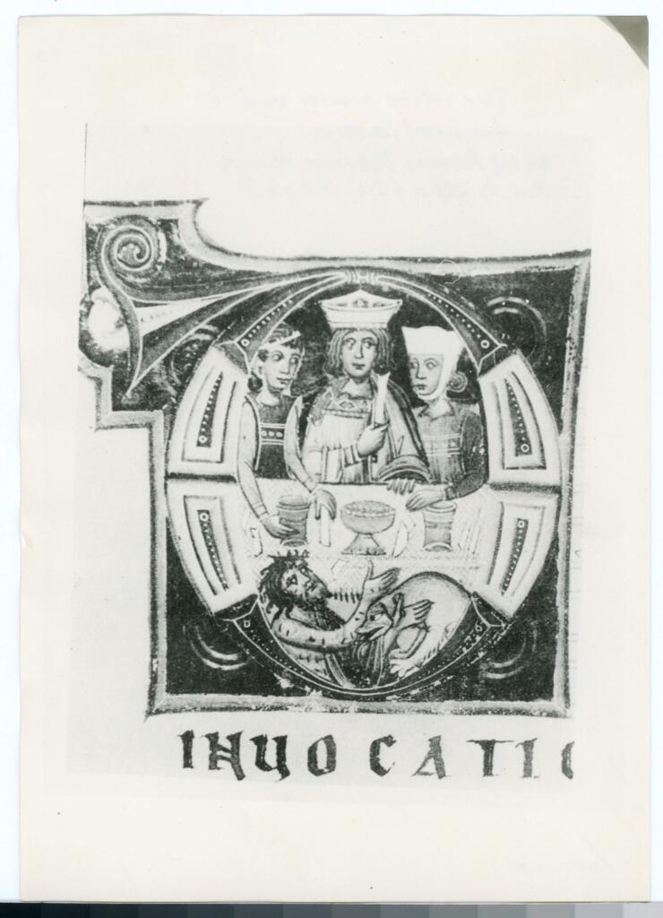 Anonimo , Der reiche prasser und der arme Lazarus - Admont, Paduaner Missale - Kod. Nr 229 a f. 214': Initiale D , fronte
