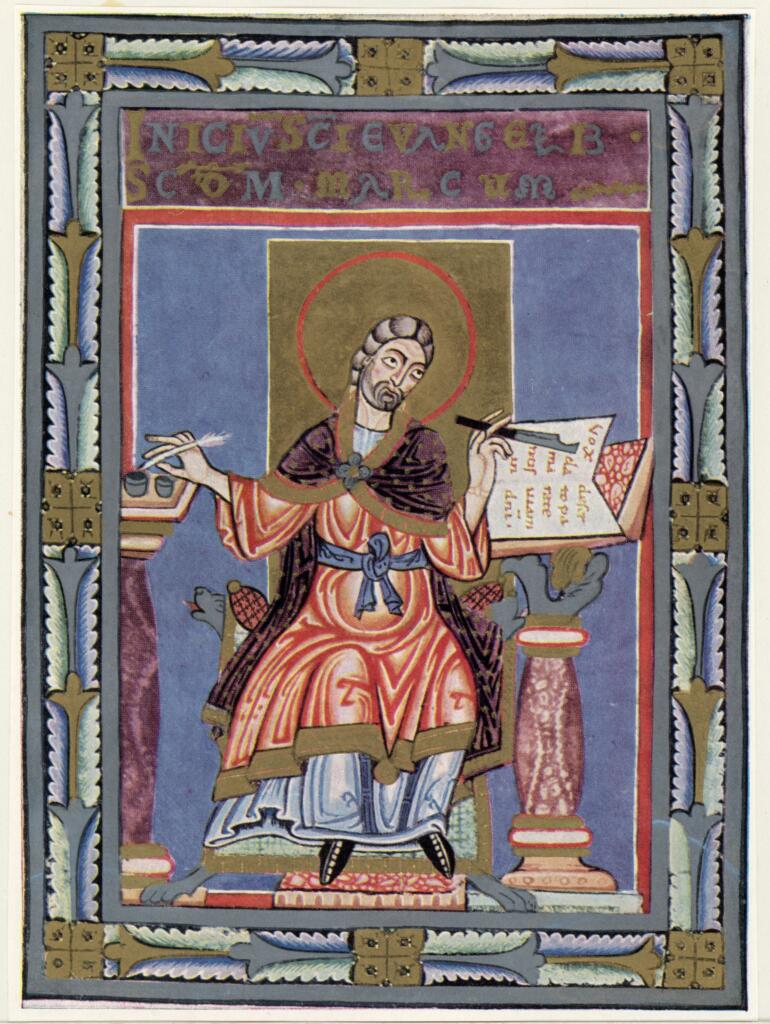 Anonimo tedesco sec. XII , San Marco Evangelista, Cornice con motivi decorativi fitomorfi e geometrici