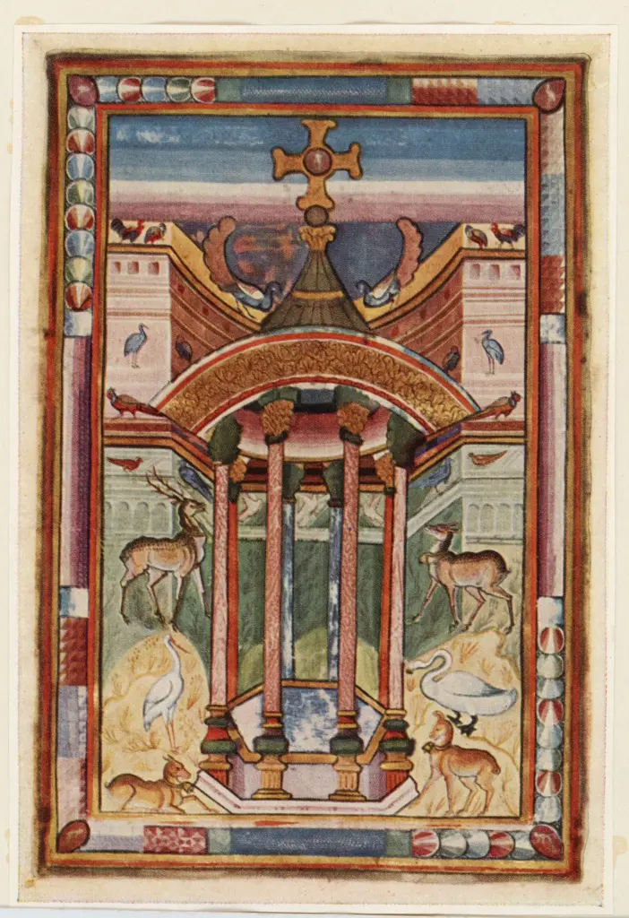 Anonimo , Der Lebensbrunnen - Aus einem Evangeliar des 9. Jahrhunderts, Paris. Nationalbibliothek , fronte