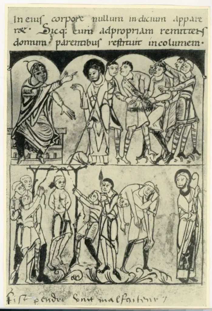 Anonimo , S. Amand. Miniature du manuscrit de Valenciennes 502. , fronte